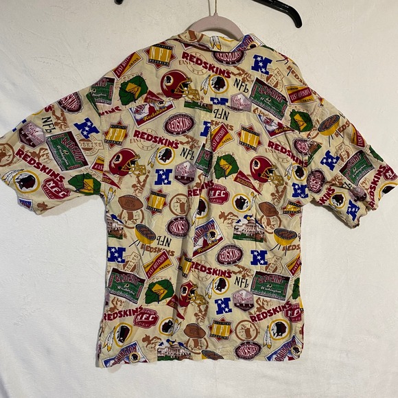 Vintage NFL Washington Redskins AOP Button Up Shirt Mens Large Tan Short Sleeve - Picture 6 of 7